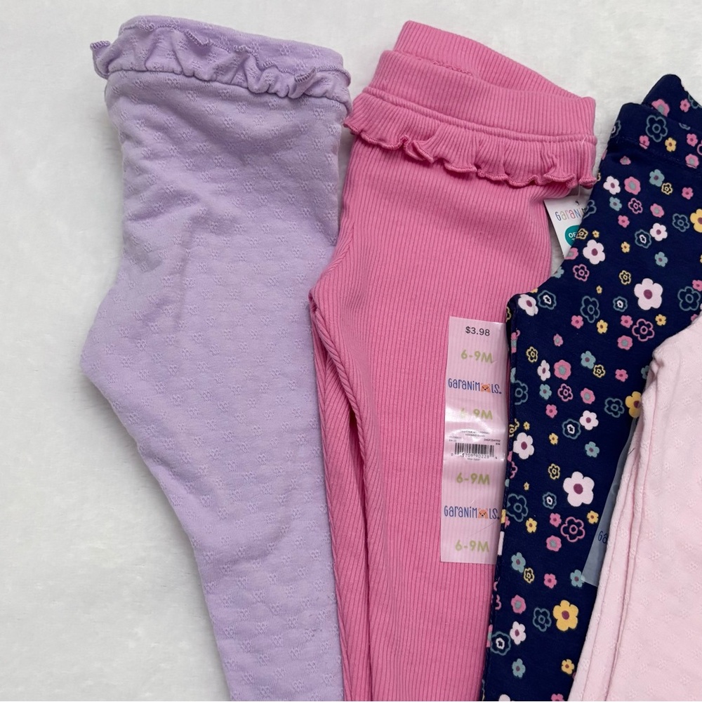 NWT Garanimals Set of Four Ruffle Baby Leggings Pastel and Floral Girl Size 6-9M - Picture 3 of 7